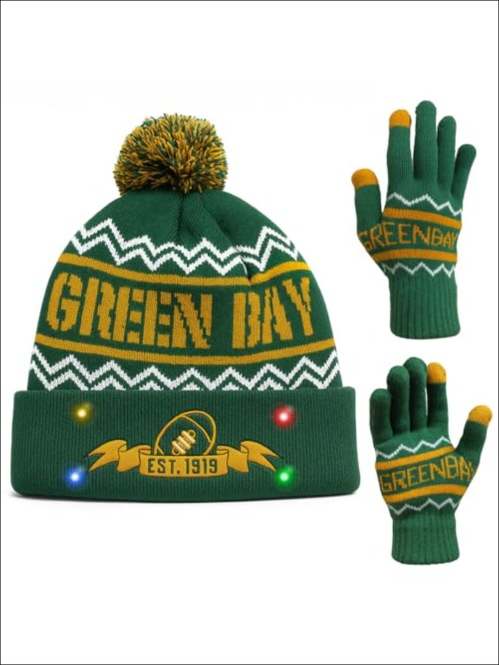 LED Beanie Hat with Touchscreen Gloves Cuffed Winter Knit Skull Cap